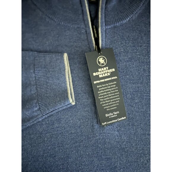 Hart Schaffner Marx Mens Blue Denim Heather XXL Quarter Zip Merino Wool Sweater - Picture 3 of 6